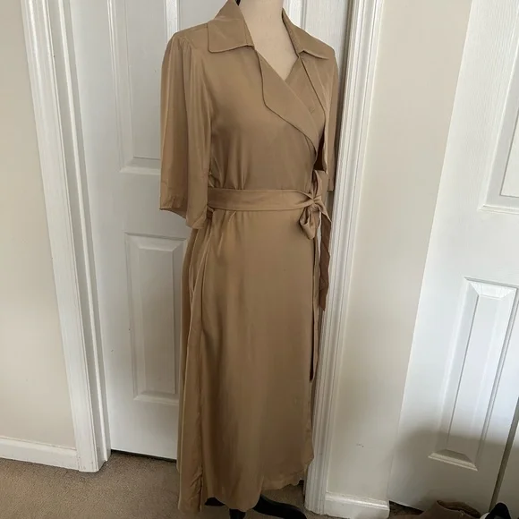 Cuyana Trench Wrap Midi Dress in Tan - Picture 4 of 12
